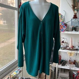 Preloved PLUS Teal long cardigan with 6 buttons